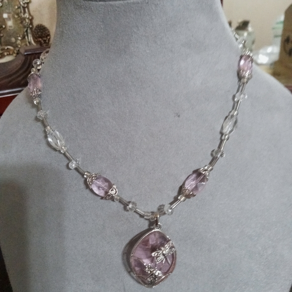 Very Vintage Sterling Silver Glass Beaded Necklace - Picture 4 of 7